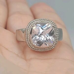 Signed Rhinestone Ring Clear Silver Tone JCT Size 7